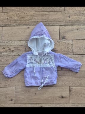 Vintage Lilac Baby Hooded Jacket with Bunny Embroidery 6/9 Months
